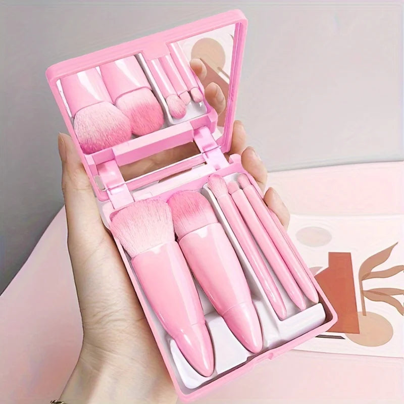 PocketGlow™ 5Pcs Portable Makeup Brush Set With Mirror