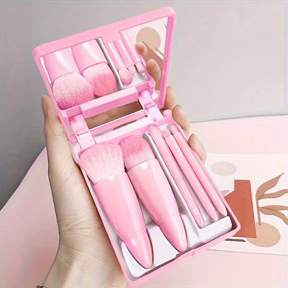 PocketGlow™ 5Pcs Portable Makeup Brush Set With Mirror